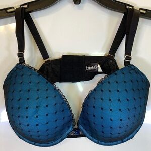 Fredericks of Hollywood Turquoise Blue Black Lace Accent XTreme Push Up Bra 38B